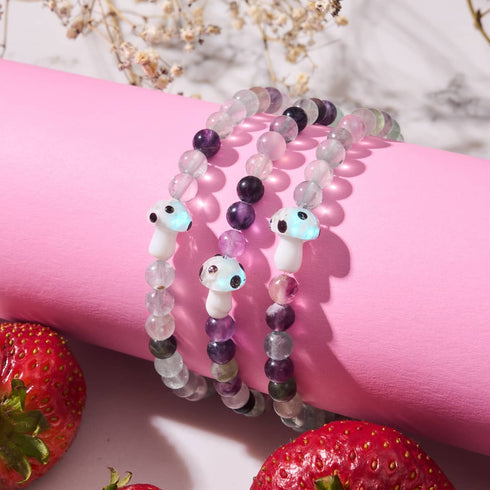 Fluorit | 925er Sterlingsilber | Glühwürmchen-Glaspilz-Edelsteinarmband